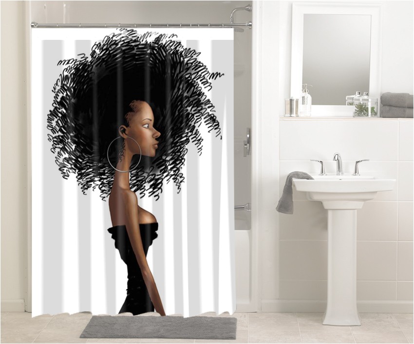 afrocentric afro hair design african 646 shower curtain waterproof bathroom decor