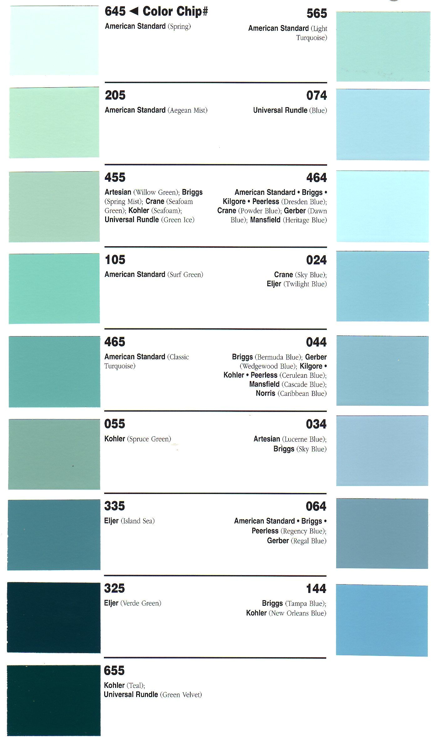 American Standard Color Chart For Toilets