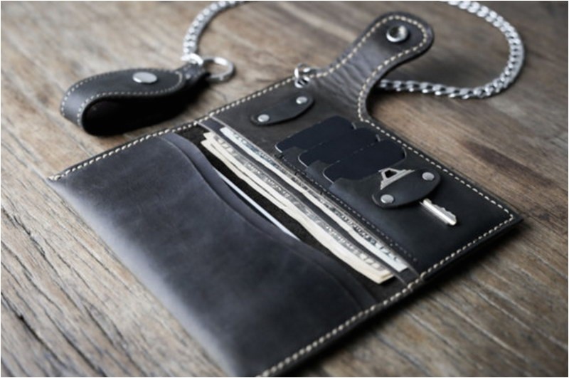 leather chain wallet for men