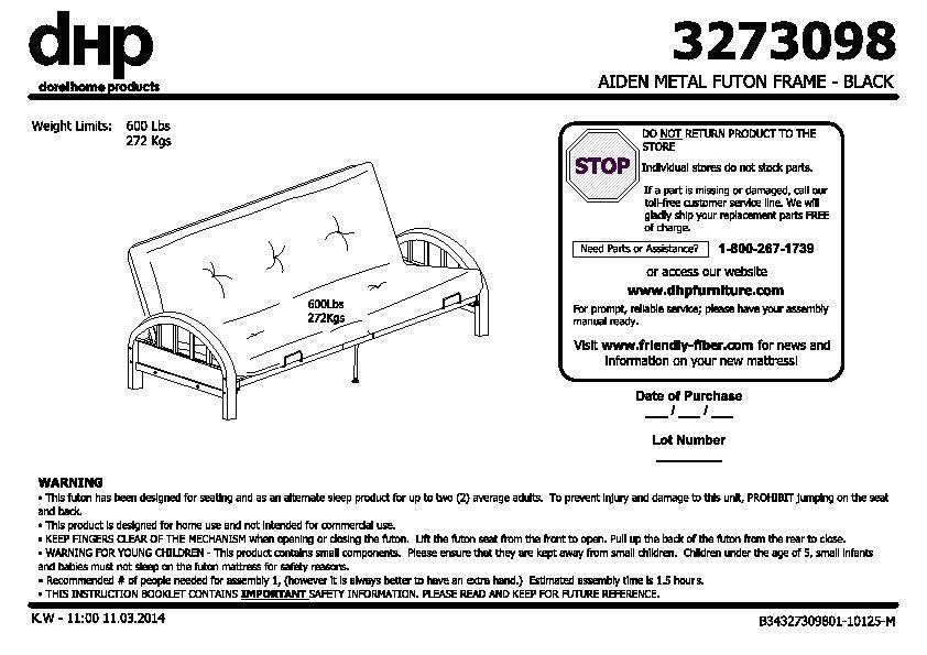 mainstays metal arm futon instruction manual