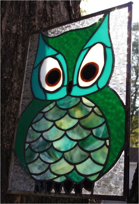 owl stained glass panel