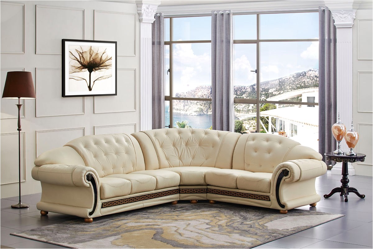 versace beige leather sectional sofa in traditional style