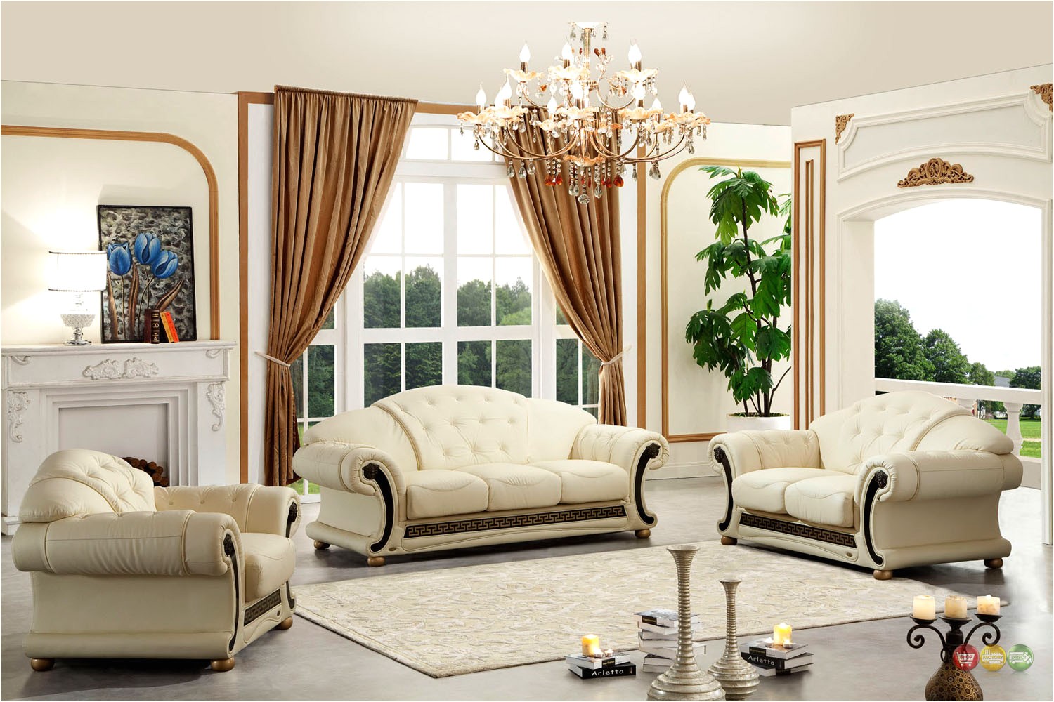 Versace Living Room Set Versace Cleopatra Cream Italian Top Grain Leather Beige Of Versace Living Room Set 