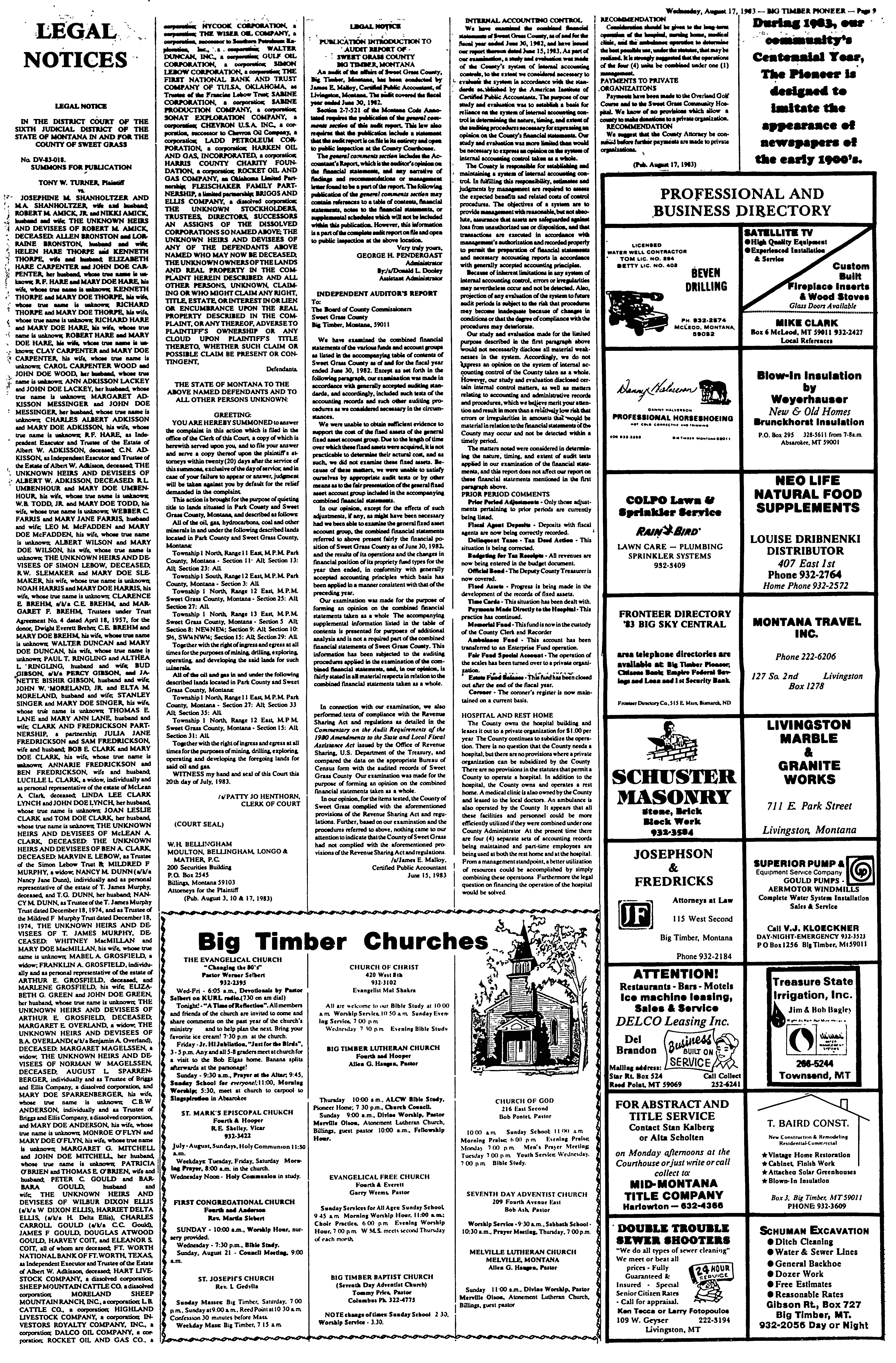 the big timber pioneer august 17 1983 page 9 image 9