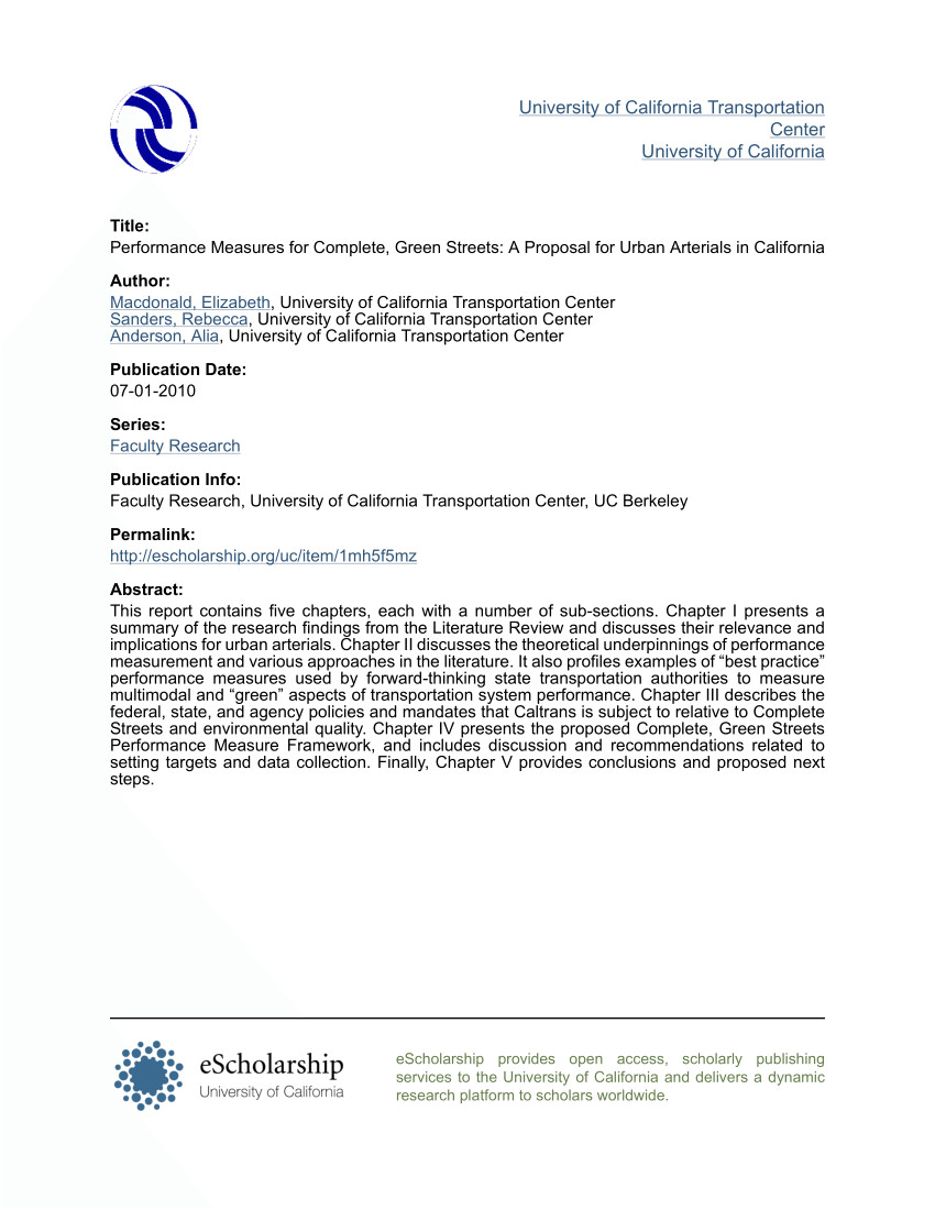 pdf performance measures for complete green streets a proposal for urban arterials in california