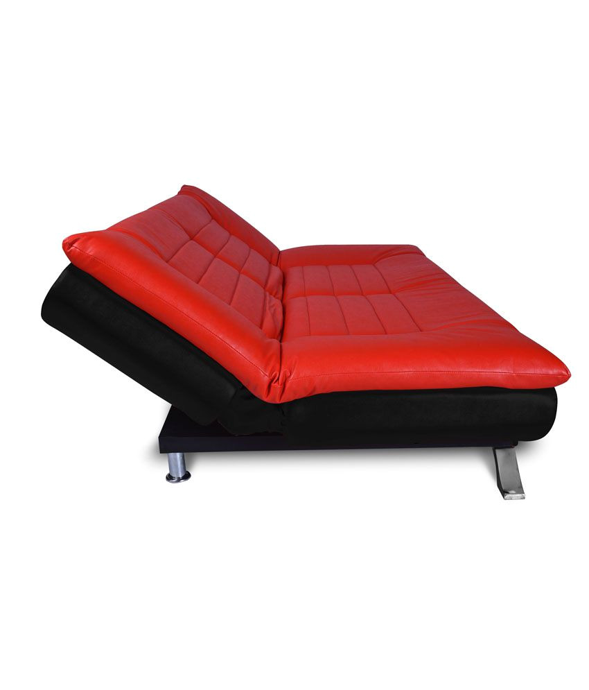 elite three seater leatherette sofa cum bed folding bed red