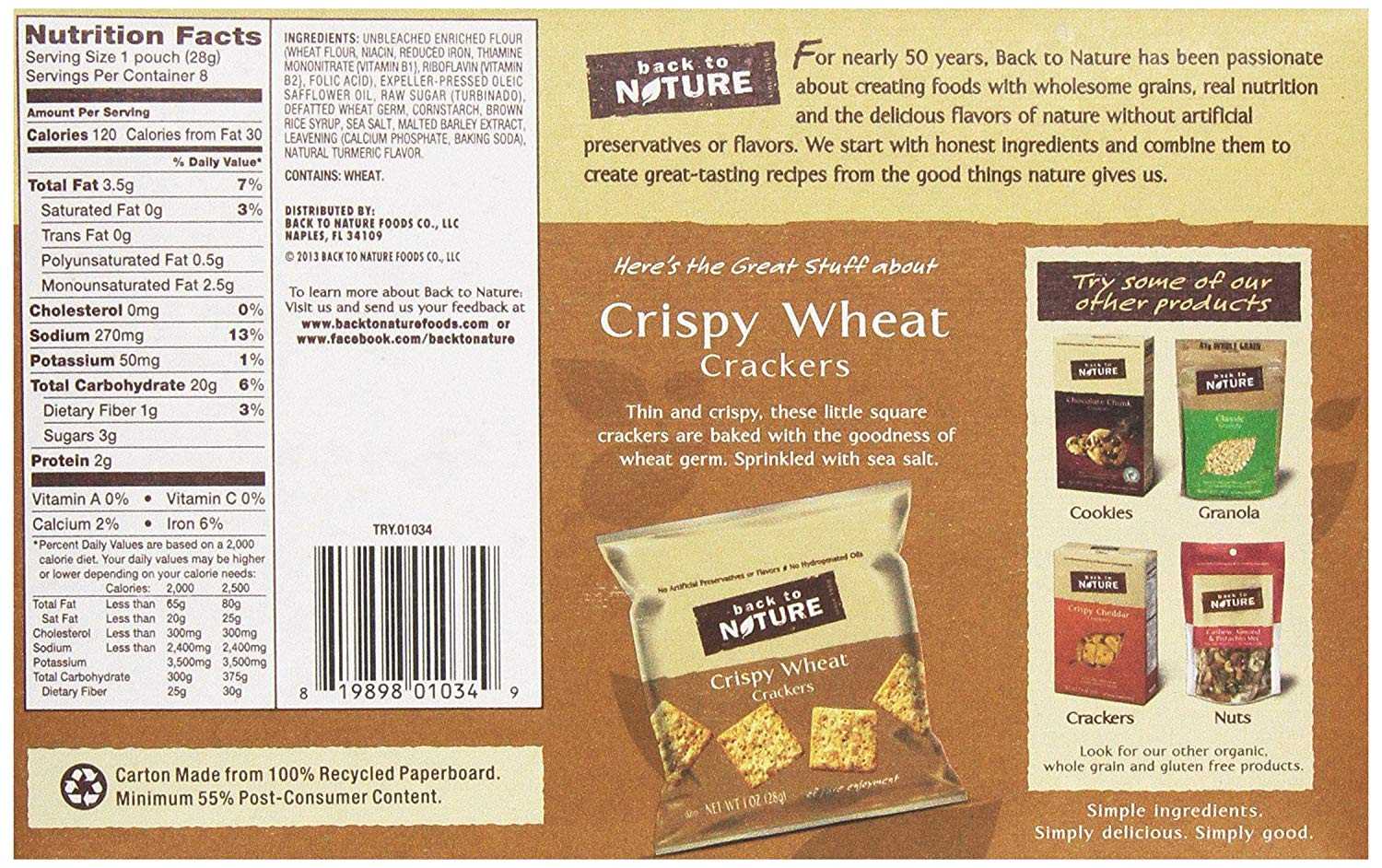 amazon com back to nature non gmo crackers crispy wheat 1 ounce 8 count