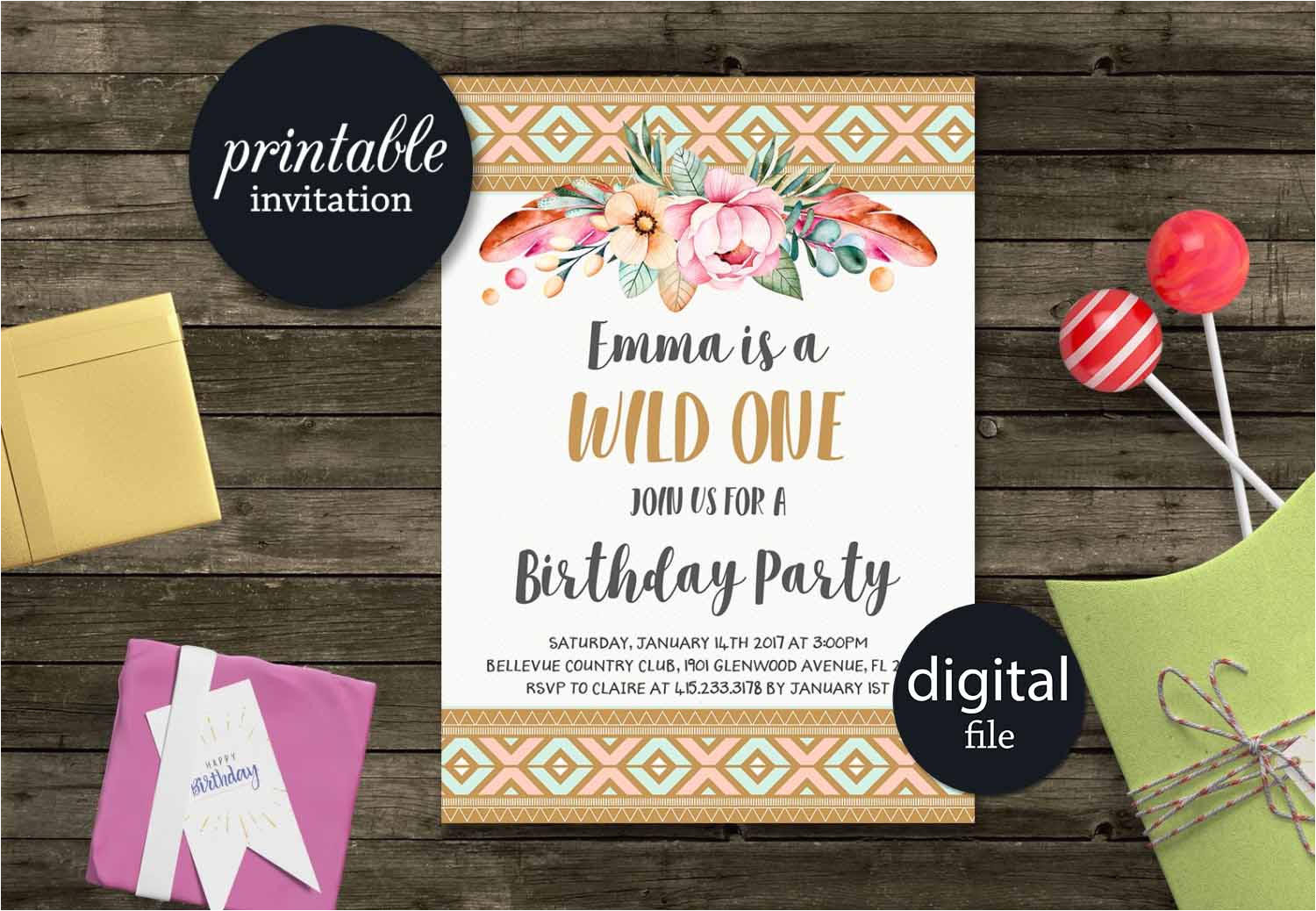 Party Supplies Roanoke Va Wild One Birthday Invitation Tribal Birthday Invitation Girl