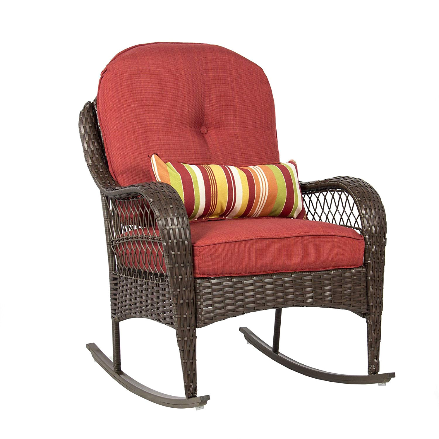 amazon com best choice products wicker rocking chair patio porch deck all weather proof w cushions garden outdoor