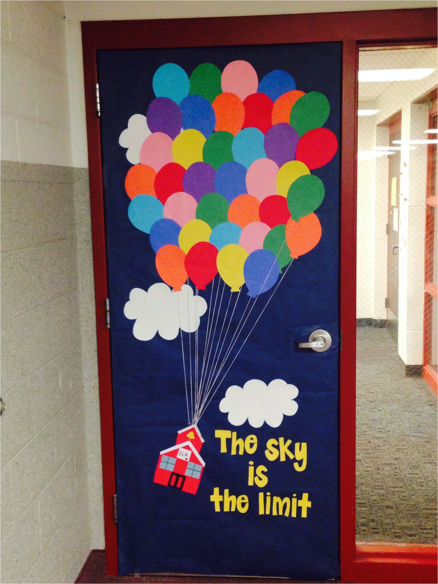 classroom door decor inspired by the movie up instead of a house i made a school house the sky is the limit