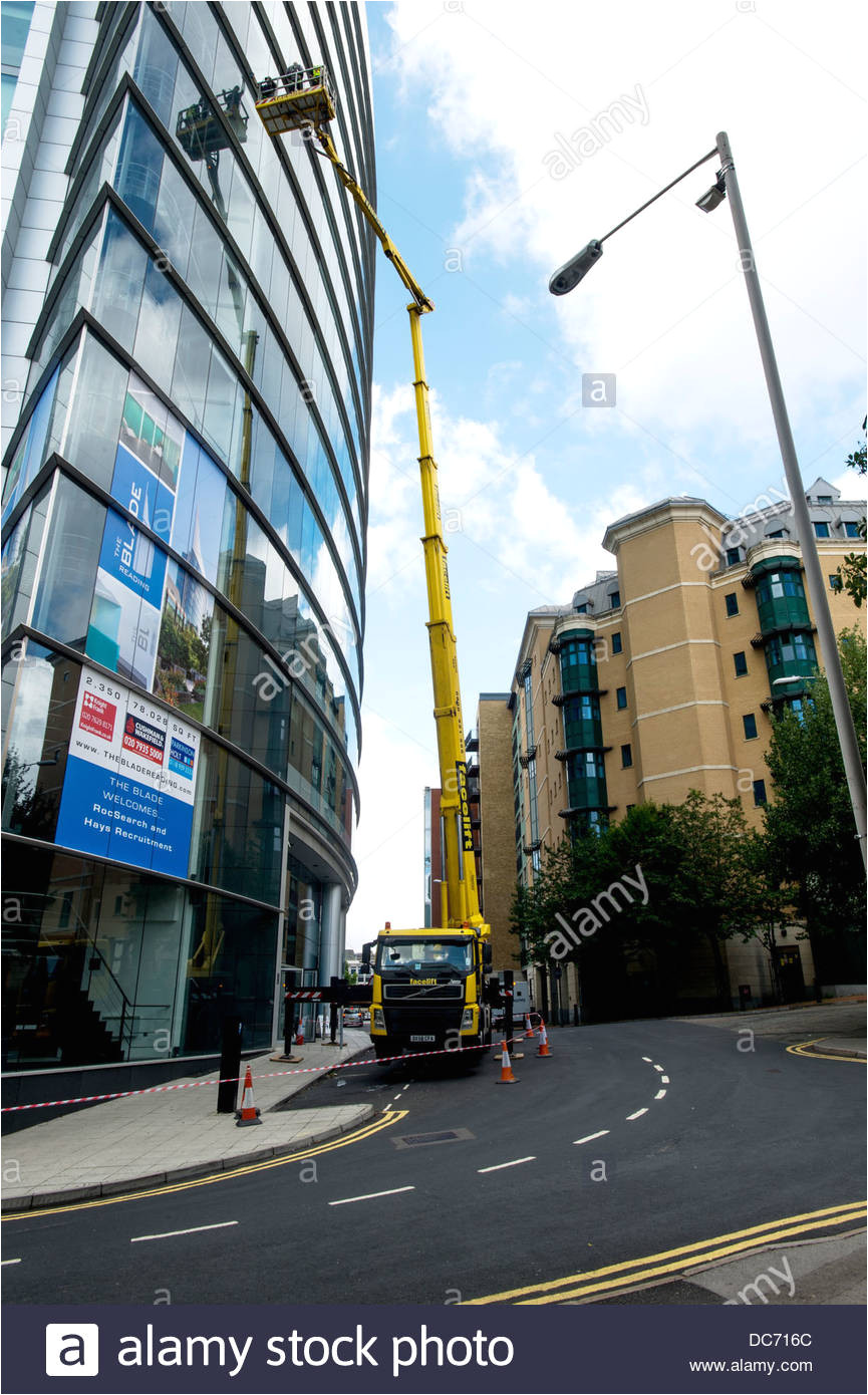 window cleaning at the point reading berkshire uk stock image