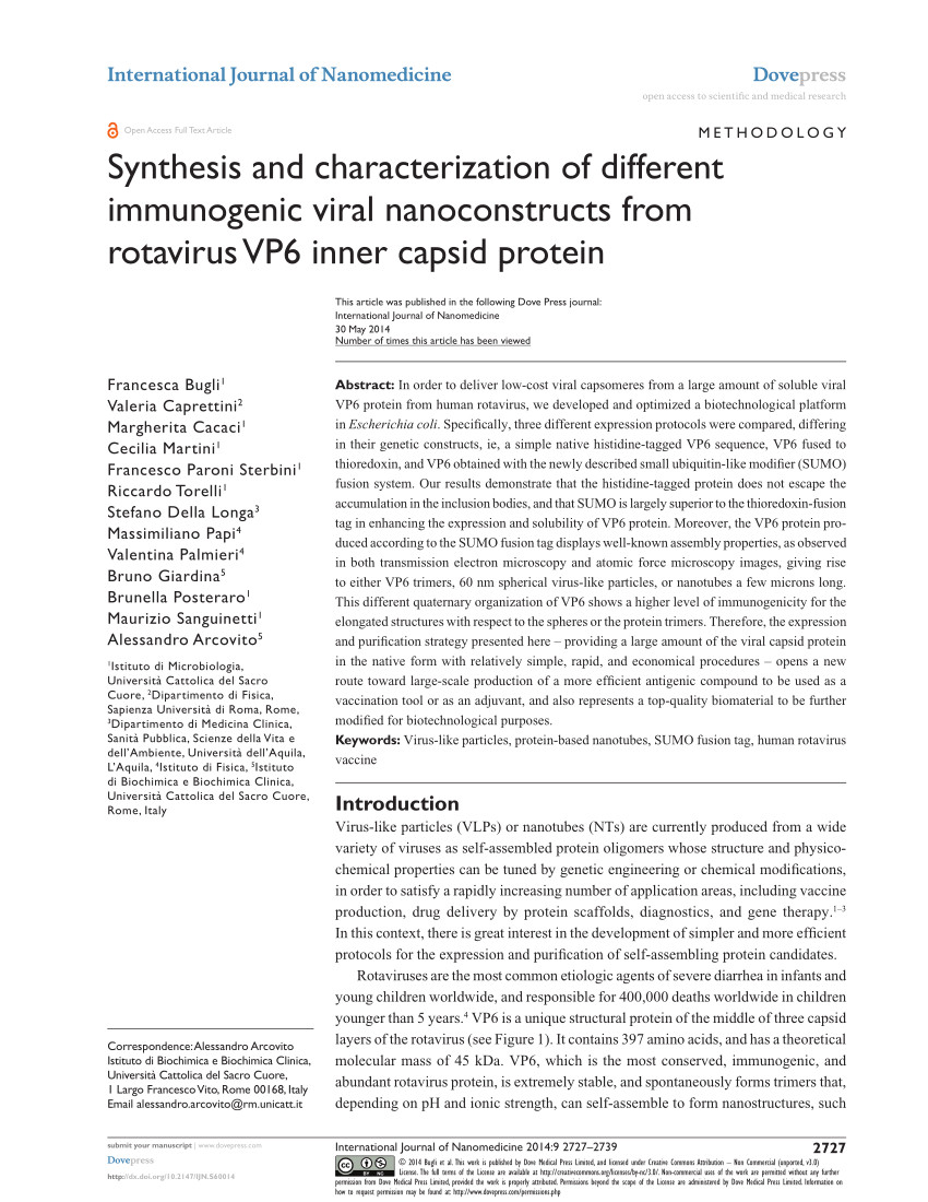 pdf synthesis and characterization of different immunogenic viral nanoconstructs from rotavirus vp6 inner capsid protein