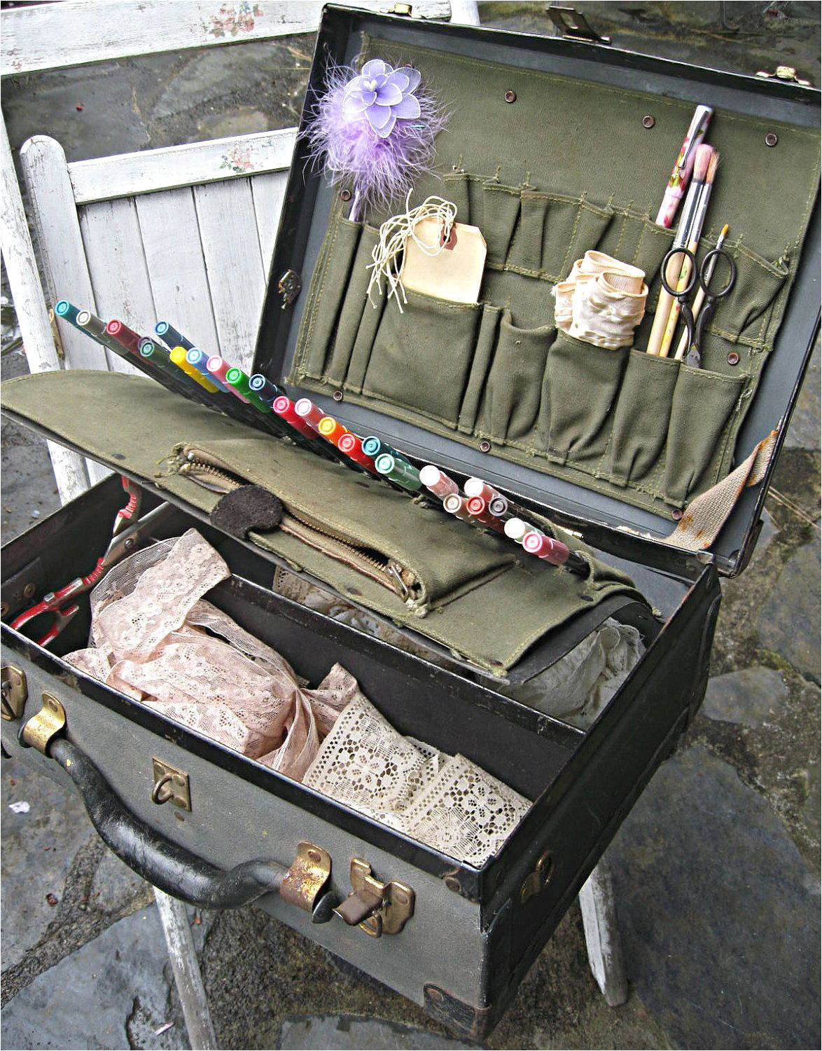 vintage suitcase artists supplies suitcase portable art studio