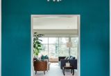 Benjamin Moore Galapagos Turquoise 2057-20 Galapagos Turquoise Walls and Ikat Rug Interiors by Color