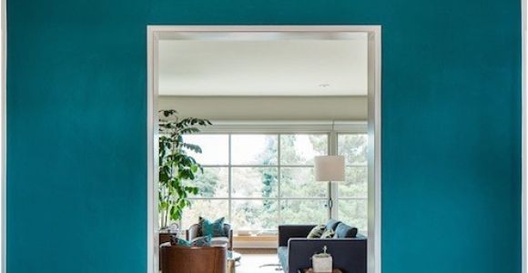 Benjamin Moore Galapagos Turquoise 2057-20 Galapagos Turquoise Walls and Ikat Rug Interiors by Color