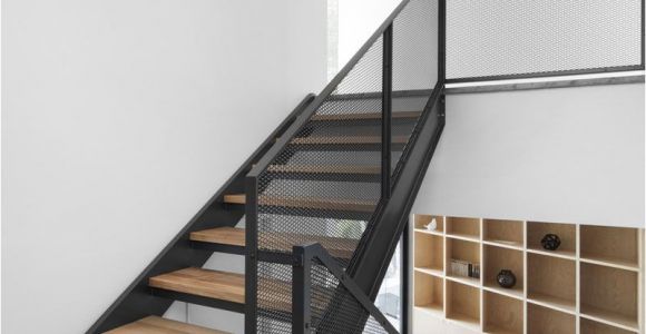 Prefab Metal Stairs Residential these Stairs Combine Wood Black Metal and Mesh to Create A