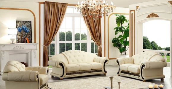 Versace Living Room Set Beige Versace Cleopatra Cream Italian top Grain Leather Beige